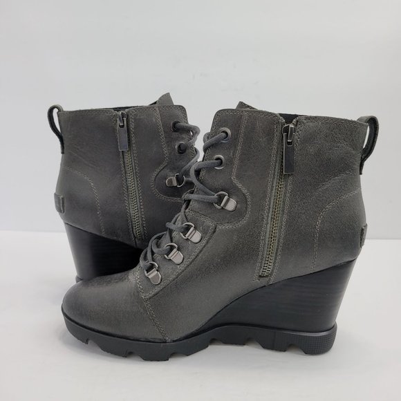 Sorel Joan Uptown Lace Leather Wedge Women's Boots Grey NL3790-052 US Size 9 - Picture 8 of 11
